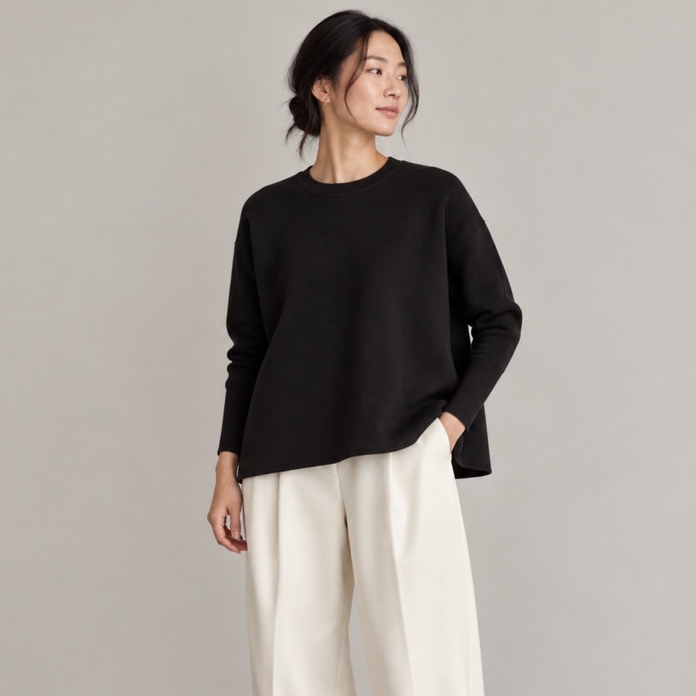 M.M.LaFleur The Para Crewneck Sweatshirt Womens Black XXS Minimalist Knit